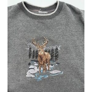 Vintage 90s M&C Sport Embroidered Deer Crewneck Gray Pullover Sweatshirt Mens L